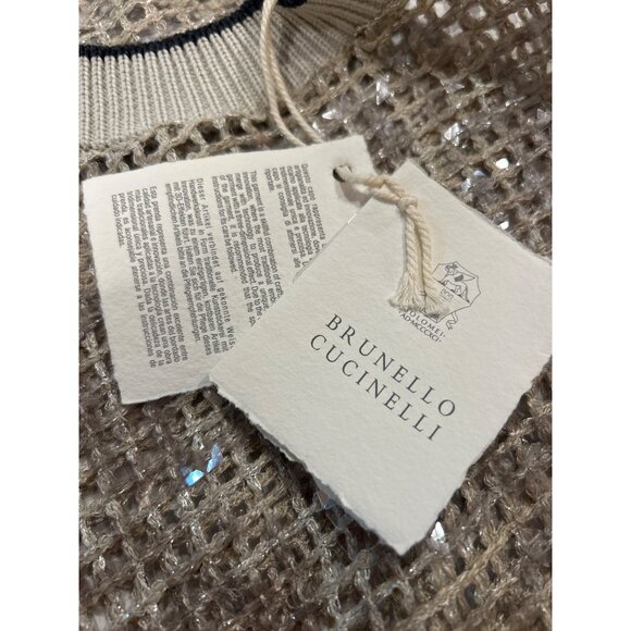 BRUNELLO CUCINELLI Metallic Finish Open Knit Sweater Gray Size Medium $6,600 NWT - Picture 6 of 10